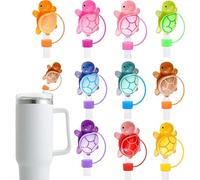 10 Pcs Mini Turtles Straw Cap Cover for Stanley, Turtles Straw Topper Night Glow, Luminous Tiny Resin Turtles Straw Toppers for 10 mm Drinking Straws, Multicoloured Small Turtle Cup Accessories