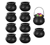 10 Pcs Mini Witch Cauldron Candy Bucket with Handle Plastic Cauldron Halloween Candy Holder Pot Skull Heads Shaped Novelty Kettles Cups Trick or Treat Candy Pail Holder Party Decoration Favors Witch