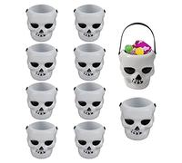 10 Pcs Mini Witch Cauldron Candy Bucket with Handle Plastic Cauldron Halloween Candy Holder Pot Skull Heads Shaped Novelty Kettles Cups Trick or Treat Candy Pail Holder Party Decoration Favors Skull