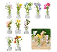 10 Pcs Miniature Dollhouse Plant Flowers, 1:12 Scale Glow in The Dark Glass Vase Flowers, Tiny Plant House Decor for Dollhouses and Fairy Gardens