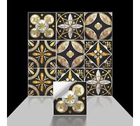 10 pcs Moroccan Tile Decal Black Gold Flowers Mosaic Style Wall Tile Stickers Peel and Stick Backsplash Self-Adhesive Vinyl for Home Decoration Living Bedroom Splashbacks for Kitchen Tile