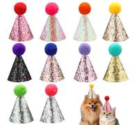 10 Pcs Multi-Color Cat Birthday Hat, Mini Small Dog Hats with Sequins, Mini Party Hats for Stuffed Animals,Birthday Party Cone Hat for Dolls Dog Cat Rabbit,Pet Grooming Costume Accessories