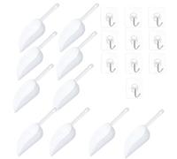 10 Pcs Multi-Purpose Kitchen Scoops for Food, Kitchen Plastic Scoops,10 Pcs Self Adhesive Hooks,Ideal for Ice Cream, Flour, Sugar, Coffee Beans, Melon Seeds, Bar, Party, Wedding Buffet