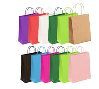 10 Pcs Multicolor Paper Party Bags - 1 of Each Color | Recyclable Gift & Sweet Bags - Kraft bags with Handle for Kids Party, Birthdays, Baby Showers, Halloween, Christmas - (24×18×8 CM)