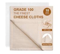 10 PCS Muslin Cloths for Cooking, 50x50cm Cheese Cloths for Straining, Grade 100 Reusable Hemmed Cheesecloth 100% Unbleached Pure Cotton Muslin Cloth for Jam Making, Cheese Making,Straining Butter