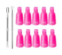 10 PCS Nail Polish Remover Clips with 2 Cuticle Pusher, Nail Clips, Soak Off Gel, Reusable Acrylic Gel Polish Clip for Fingers & Toenails (Pink)