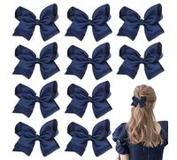 10 Pcs Navy Blue Hair Bows Silky Satin Hair Clips Ribbon Bow Accessories French Barrette Solid Hair Bow Ponytail Holder Alligator Clip Blue Princess Bows for Women Girls