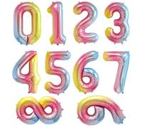 10 Pcs Number Balloon, Number 0-9 Foil Balloons 16 Inch Self Inflating Balloon Digital 0-9 Air Filled Helium Mylar Digit Balloons for Birthday Parties Anniversary Celebration Decorations (Gradient)