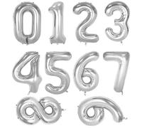 10 Pcs Number Balloon, Number 0-9 Foil Balloons 16 Inch Self Inflating Balloon Digital 0-9 Air Filled Helium Mylar Digit Balloons for Birthday Parties Anniversary Celebration Decorations (Silver)