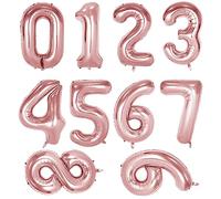 10 Pcs Number Balloon, Number 0-9 Foil Balloons 16 Inch Self Inflating Balloon Digital 0-9 Air Filled Helium Mylar Digit Balloons for Birthday Party Anniversary Celebration Decorations (Rose Gold)