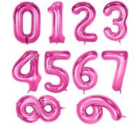 10 Pcs Number Balloon, Number 0-9 Foil Balloons 16 Inch Self Inflating Balloon Digital 0-9 Air Filled Helium Mylar Digit Balloons for Birthday Parties Anniversary Celebration Decorations (Rose Red)