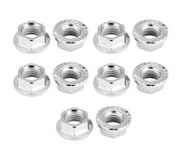 10 Pcs Nut Set M10 X 1.25mm Fine Thread Pitch Crown Metric Hexagon Flange Nuts Hexagonal Serrated Assortment Kit Locking Stop Fastener Iron Chrome for Furniture Engineering, Mountain Bike Flange Nut