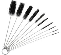 10 Pcs Nylon Straw Cleaning Brush Set - Bottle Pipe Cleaner Brushes for Straws, Kettles, Tubes & Spouts - Flexible Stainless Steel Wire with High-Density Nylon Bristles - Pipe Cleaner Set (Black)