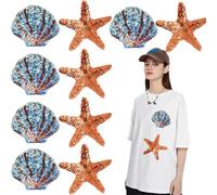 10 PCS Ocean Sequin Iron on Patches Cute Cartoon Starfish Shell Applique Shiny Embroidery Patch for Clothing, Bags, Jackets, Jeans DIY Earrings Accessory Craft Valentine Christmas Decoration
