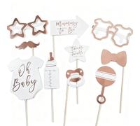 10 PCS Oh Baby Shower Photo Props, Rose Gold Baby Shower Decorations Photo Booth Props for Boy or Girl, Newborn and Birthday Party Accessories