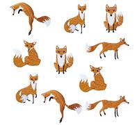10 Pcs Orange Fox Sew On Patches Embroidered Iron On Applique Stickers Cute Decorative Supplies for Clothing Banner DIY
