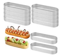 10 PCS Oval Tart Rings, Stainless Steel Perforated Pastry Molds, Oval Mousse Cake Rings with Holes for Mini Fruit Tart, French Dessert, Crust Tartlet, DIY Baking, Oven and Dishwasher Safe