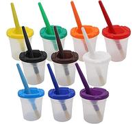 10 Pcs Paint Brushes and 10 Pcs Paint Pot with Lids Kids Children School Equipment Plastic Non-Spilled Water Cup Mixing Paint Pot and Stopper Lid for Kids Art Painting