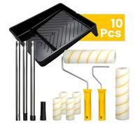 10 Pcs Paint Roller Set, Paint Rollers & Tray Set With 170 Cm Extension Pole, Wall Painting Kit With Brush, Scraper.