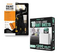 10 Pcs Paint Roller Set with 10x Large Dust Sheets - Complete Painting Kit with Rollers, Brushes, Trays, Masking Tape & Plastic Sheets for Walls, Ceilings & Furniture Protection