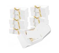 10 Pcs Paper Box Gift Cardboard Box With Bow Ribbon Perfect For Party Weddings Birthday Holiday Candy Cookie Storage(Blanc,16.5x16.5x5cm)