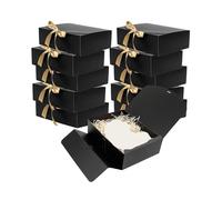 10 Pcs Paper Box Gift Cardboard Box With Bow Ribbon Perfect For Party Weddings Birthday Holiday Candy Cookie Storage(Schwarz,16.5x16.5x5cm)