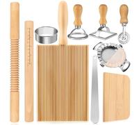 10 Pcs Pasta Making Tools Kit Include Gnocchi Board Wooden Rolling Pin Dough Scraper Ravioli Stamp Cutters Dumpling and Pasta Maker Ravioli Mold Set for Baking Lovers and Kitchen DIY Gift