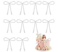 10 Pcs Pearl Bow Cake Toppers, 11x10 cm White Pearl Beaded Cake Decorations, Large and Small Pearls, Elegant Cupcake Toppers for Weddings, Birthday, Valentines Day and Baby Shower Party Supplies