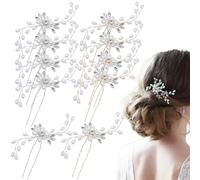 10 PCS Pearl Hair Pins Wedding Hair Comb Bridal Jewelry Bridal Rhinestone Hair Accessories U Shaped Crysta Flower Shape Hairpin, For Bridal Bridesmaid, Hair Piece Accessory for Women Girls