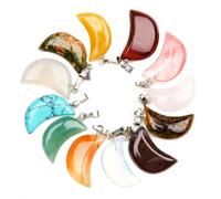 10 Pcs Pendant Agate Crystal Jewelry Findings Moon Shaped for Necklaces | DIY Material, Fine Workmanship, Delicate Simple Style, Mixed Patterns for Lovers and Friends Keyrings