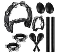 10 Pcs Percussion Instrument Set, Half Moon Tambourine, Wood Rhythm Sticks, Bells Tambourine, Wrist Bells, Egg Shakers, Maracas for Party, Black