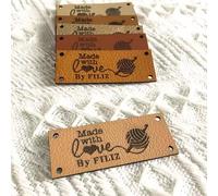 10 Pcs Personalized Leather Tags for Crochet & Knits, Custom Text/Logo Clothing Labels with Riveted, Suitable for Hats/Scarves/Sweaters