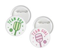 10 Pcs Pickleball Gender Reveal Button Pins, Team Boy Team Girl Badge Pins, Pickleball He or She Stain Brooch Button for Sport Themed Baby Shower/Gender Reveal Party Decorations