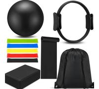10 Pcs Pilates Ring Set for Women Home Yoga Equipment Accessories Pilates Ring Circle and Ball Workouts Gift Include Ball Yoga Circle Resistance Bands Block Straps Gym Bag(Black)