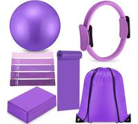 10 Pcs Pilates Ring Set for Women Home Yoga Equipment Accessories Pilates Ring Circle and Ball Workouts Gift Include Ball Yoga Circle Resistance Bands Block Straps Gym Bag(Purple)
