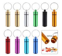 10 Pcs Pill Holder Keychains, Waterproof Small Pill Box for Travel, Portable Pill Container, Aluminum Alloy Mini Pill Organizer, Metal Pill Case with Keyring for Outdoor Camping