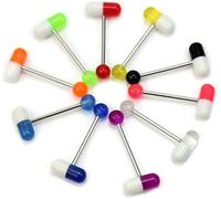10 Pcs Pill Tongue Bars Set, Colors Pill Capsule Tongue Nipple Bar Ring Barbell Body Piercing Jewelery Stylish and Practical