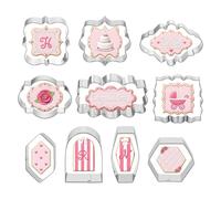 10 Pcs Plaque Cookie Cutter Set, Stainless Steel Cookie Cutters Variety Pack, Square Cookies Cutter Frame Cookies Cutters Shape for Baking, Fondant Cookie-Cutter Set