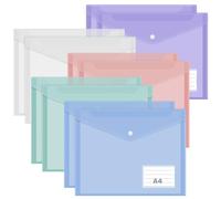 10 Pcs Plastic Envelopes Folders, A4 File Folder Clear Plastic Folders with Label Pocket, Document Folder with Snap, Clear Plastic Wallets for School Home Office - 5 Colors, A4 Siz
