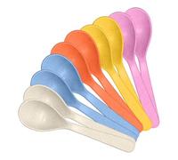 10 PCS Plastic Spoons Reusable, Plastic Teaspoons Reusable, Colorful Short Handled Plastic Dessert Spoons, 14 cm PP and Wheat Fiber Utensils for Family Meals and Outdoor Use, 5 Assorted Colors