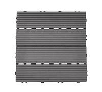 10 pcs Plastic Wooden Decking Tiles Vertical Pattern 30 x 30 cm Varnished Wood Garden (Grey)