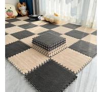 10 Pcs Plush Foam Floor Tiles Mat, Fluffy Crawling Mats Playmats Puzzle Area Rug, Bedroom Non-slip Soft Interlocking Carpet for Home Playroom Decoration (Grey Beige)