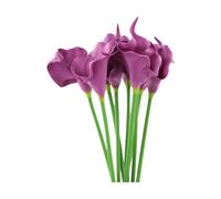 10 Pcs PU Faux Calla Lily Artificial Flowers 35cm Flexible Stems Realistic Bouquet for Wedding Home Décor DIY Centerpiece Arrangements(Purple)