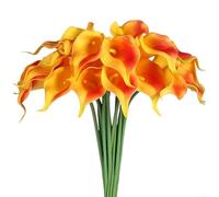 10 Pcs PU Faux Calla Lily Artificial Flowers with Flexible Plastic Stems, Realistic Silk Touch Fake Lilies for Wedding Bouquet DIY Floral Arrangements Home Centrepiece Decor(Orange)