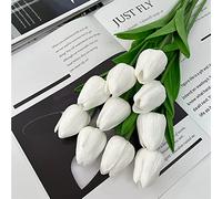 10 Pcs PU Real Touch Tulips Artificial Flowers,White Fake Tulips Bouquets for Room Office Wedding Decoration