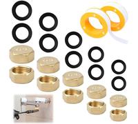 10 PCS Radiator Valve Caps, Brass Radiator Caps, 1/8, 1/4, 3/8, 1/2, 3/4 inch Female Stop Cap with Plumber's tape 10 Rubber Gaskets for Washing Machine Radiator Valve Faucets Tap