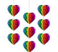 10 Pcs Rainbow Party Decorations - 6 Inch Heart Shaped Paper Honeycomb Balls Hanging Pride Decorations - LGBT Festival Celebration Supplies for Gay Pride Month