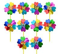 10 Pcs Rainbow Pinwheels Outdoor Garden Pinwheels Colorful Flower Wind Spinners Kids Toys Windmill Plastic Bird Repellent Windmill for Bird Scarer DIY Yard Lawn Party Decoration (A)