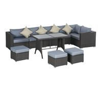 10 Pcs Rattan Sofa Set-Grey/Dusty Blue Cushion