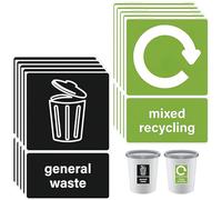 10 Pcs Recycling Bin Stickers 120mm×160mm Self Adhesive PVC Waterproof General Waste Decals Removable Mixed Recycling Signs for Outdoor Indoor Kitchen Restaurant Office Hotel
